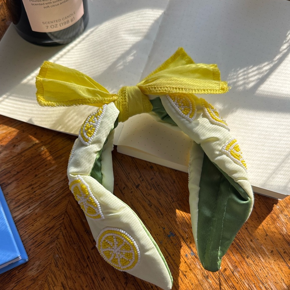 Handmade Beaded Lemons Yellow & Light Green Headband